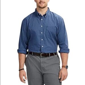 IZOD Blue & White Fine Line Plaid Button Down Shirt Size XL